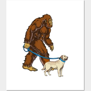 Funny Bigfoot Sasquatch Walking Labrador Posters and Art